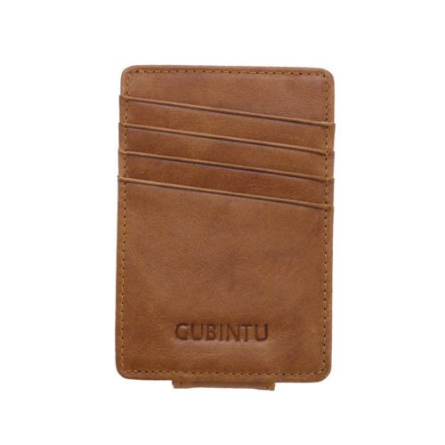 Leather Money Clip Wallet - Brown